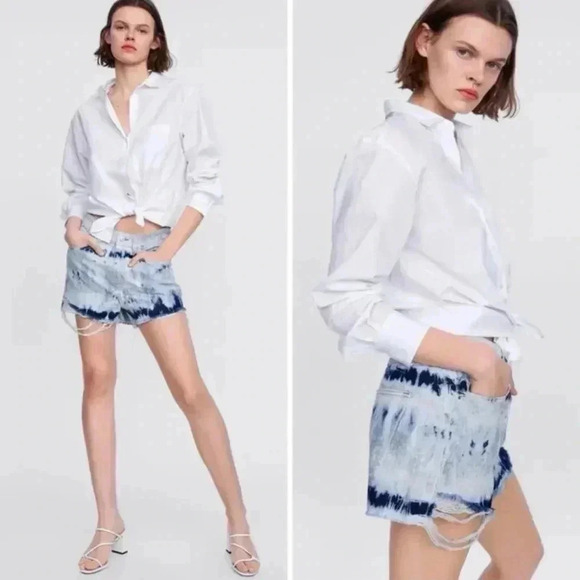 Zara Pants - ZARA Bleached Tye Dye Festival Denim Jean Shorts Size 2